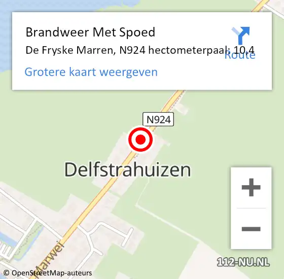 Locatie op kaart van de 112 melding: Brandweer Met Spoed Naar De Fryske Marren, N924 hectometerpaal: 10,4 op 8 mei 2022 15:12