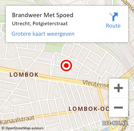 Locatie op kaart van de 112 melding: Brandweer Met Spoed Naar Utrecht, Potgieterstraat op 8 mei 2022 15:36