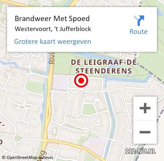 Locatie op kaart van de 112 melding: Brandweer Met Spoed Naar Westervoort, 't Jufferblock op 8 mei 2022 15:37