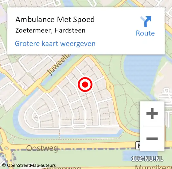 Locatie op kaart van de 112 melding: Ambulance Met Spoed Naar Zoetermeer, Hardsteen op 8 mei 2022 15:42