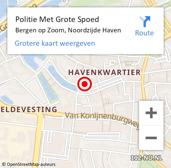 Locatie op kaart van de 112 melding: Politie Met Grote Spoed Naar Bergen op Zoom, Noordzijde Haven op 8 mei 2022 16:00