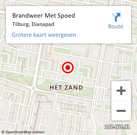 Locatie op kaart van de 112 melding: Brandweer Met Spoed Naar Tilburg, Dianapad op 8 mei 2022 16:31