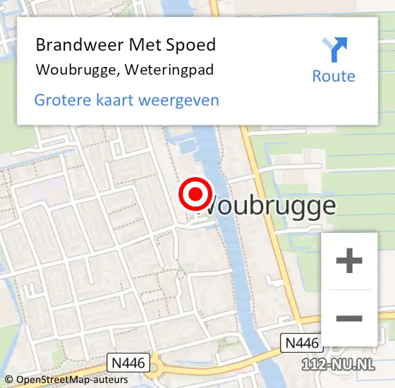 Locatie op kaart van de 112 melding: Brandweer Met Spoed Naar Woubrugge, Weteringpad op 8 mei 2022 16:55