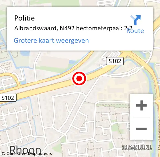 Locatie op kaart van de 112 melding: Politie Albrandswaard, N492 hectometerpaal: 2,2 op 8 mei 2022 17:20