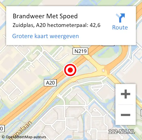 Locatie op kaart van de 112 melding: Brandweer Met Spoed Naar Zuidplas, A20 hectometerpaal: 42,6 op 8 mei 2022 17:38