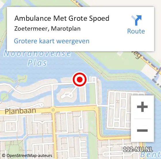 Locatie op kaart van de 112 melding: Ambulance Met Grote Spoed Naar Zoetermeer, Marotplan op 8 mei 2022 17:47