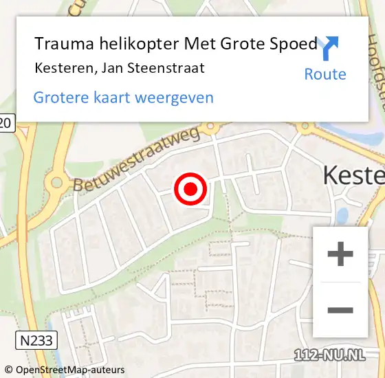 Locatie op kaart van de 112 melding: Trauma helikopter Met Grote Spoed Naar Kesteren, Jan Steenstraat op 8 mei 2022 18:11