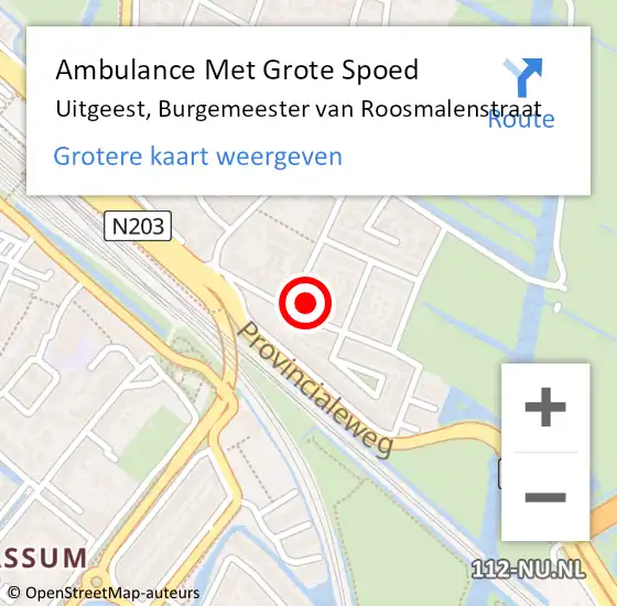 Locatie op kaart van de 112 melding: Ambulance Met Grote Spoed Naar Uitgeest, Burgemeester van Roosmalenstraat op 8 mei 2022 18:22