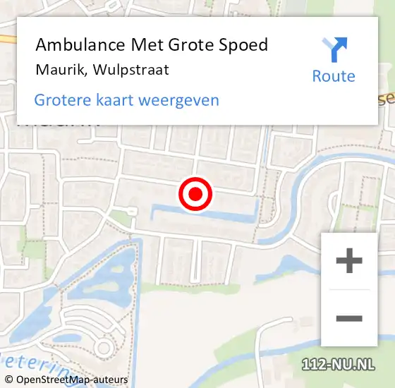 Locatie op kaart van de 112 melding: Ambulance Met Grote Spoed Naar Maurik, Wulpstraat op 8 mei 2022 18:23