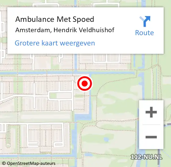 Locatie op kaart van de 112 melding: Ambulance Met Spoed Naar Amsterdam-Zuidoost, Hendrik Veldhuishof op 8 mei 2022 18:28