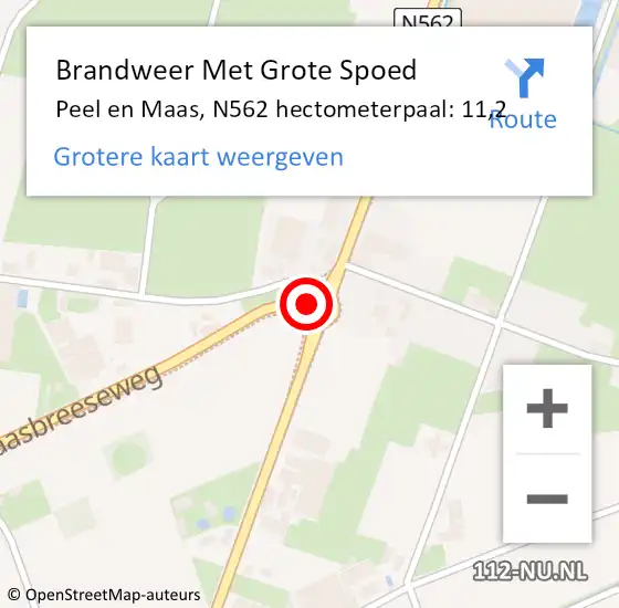 Locatie op kaart van de 112 melding: Brandweer Met Grote Spoed Naar Peel en Maas, N562 hectometerpaal: 11,2 op 8 mei 2022 18:45