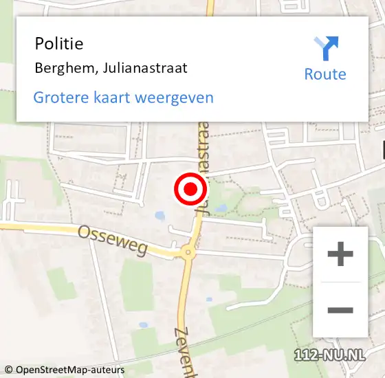 Locatie op kaart van de 112 melding: Politie Berghem, Julianastraat op 8 mei 2022 19:00