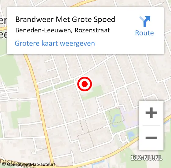 Locatie op kaart van de 112 melding: Brandweer Met Grote Spoed Naar Beneden-Leeuwen, Rozenstraat op 8 mei 2022 19:04