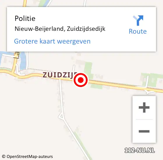 Locatie op kaart van de 112 melding: Politie Nieuw-Beijerland, Zuidzijdsedijk op 16 juli 2014 18:58