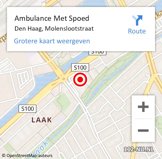 Locatie op kaart van de 112 melding: Ambulance Met Spoed Naar Den Haag, Molenslootstraat op 8 mei 2022 19:33