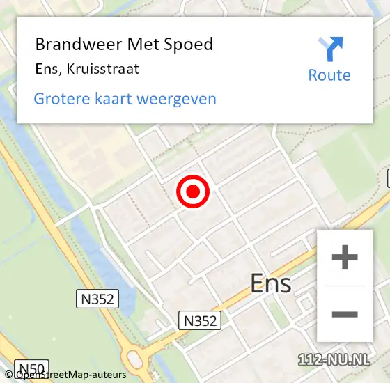 Locatie op kaart van de 112 melding: Brandweer Met Spoed Naar Ens, Kruisstraat op 8 mei 2022 19:59