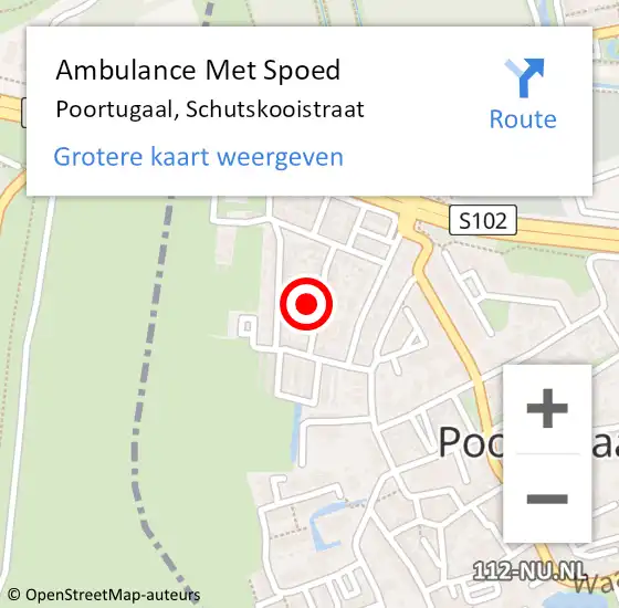 Locatie op kaart van de 112 melding: Ambulance Met Spoed Naar Poortugaal, Schutskooistraat op 8 mei 2022 20:09