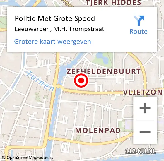 Locatie op kaart van de 112 melding: Politie Met Grote Spoed Naar Leeuwarden, M.H. Trompstraat op 8 mei 2022 20:48