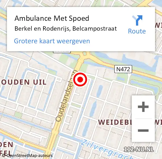 Locatie op kaart van de 112 melding: Ambulance Met Spoed Naar Berkel en Rodenrijs, Belcampostraat op 8 mei 2022 20:51