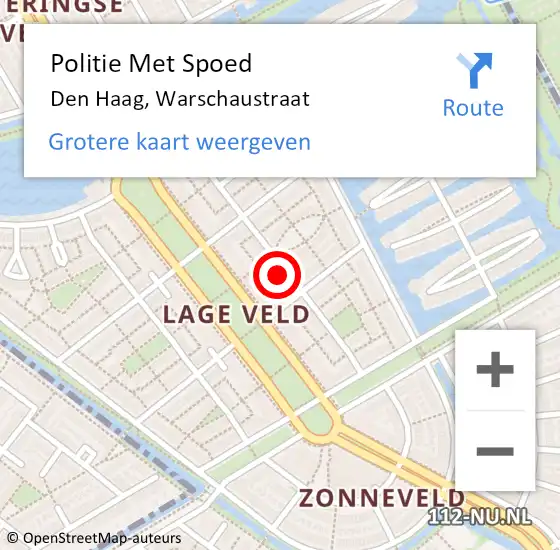 Locatie op kaart van de 112 melding: Politie Met Spoed Naar Den Haag, Warschaustraat op 8 mei 2022 20:51