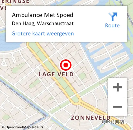 Locatie op kaart van de 112 melding: Ambulance Met Spoed Naar Den Haag, Warschaustraat op 8 mei 2022 21:01