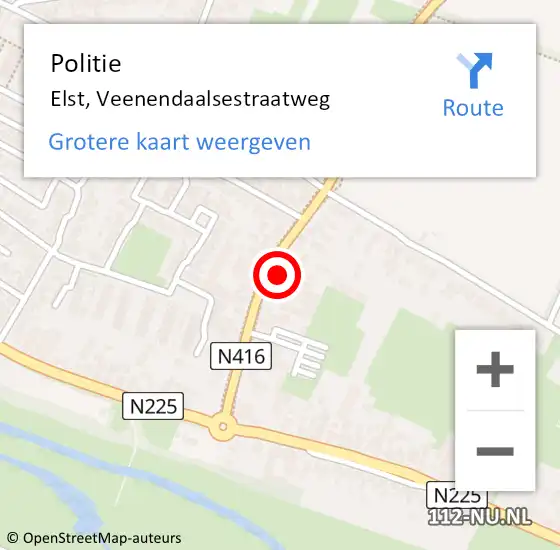 Locatie op kaart van de 112 melding: Politie Elst, Veenendaalsestraatweg op 8 mei 2022 21:19