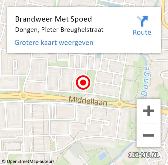 Locatie op kaart van de 112 melding: Brandweer Met Spoed Naar Dongen, Pieter Breughelstraat op 8 mei 2022 21:31