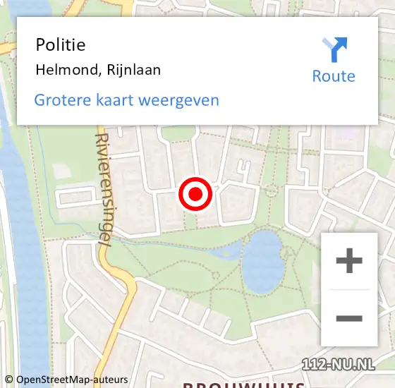 Locatie op kaart van de 112 melding: Politie Helmond, Rijnlaan op 8 mei 2022 21:33