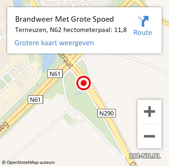 Locatie op kaart van de 112 melding: Brandweer Met Grote Spoed Naar Terneuzen, N62 hectometerpaal: 11,8 op 8 mei 2022 21:40