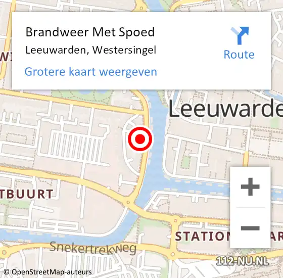 Locatie op kaart van de 112 melding: Brandweer Met Spoed Naar Leeuwarden, Westersingel op 8 mei 2022 21:42