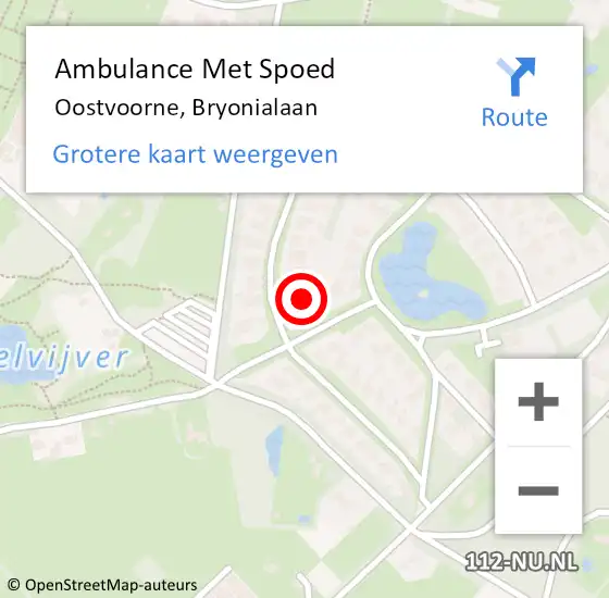 Locatie op kaart van de 112 melding: Ambulance Met Spoed Naar Oostvoorne, Bryonialaan op 8 mei 2022 21:51