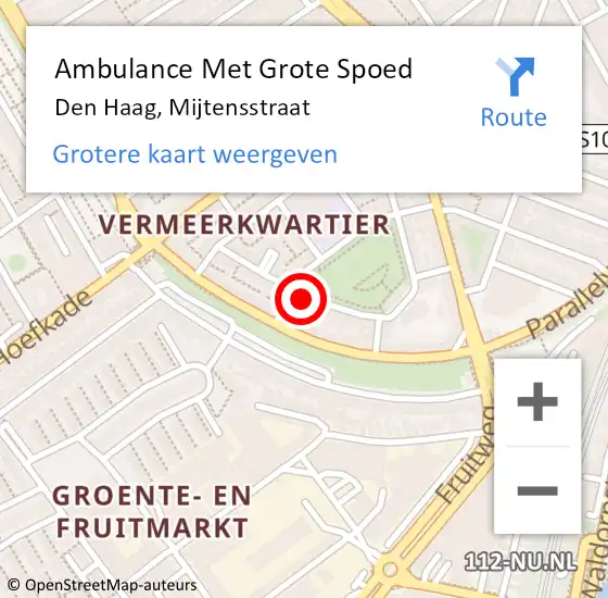 Locatie op kaart van de 112 melding: Ambulance Met Grote Spoed Naar Den Haag, Mijtensstraat op 8 mei 2022 21:56
