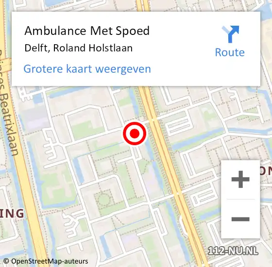Locatie op kaart van de 112 melding: Ambulance Met Spoed Naar Delft, Roland Holstlaan op 8 mei 2022 22:01