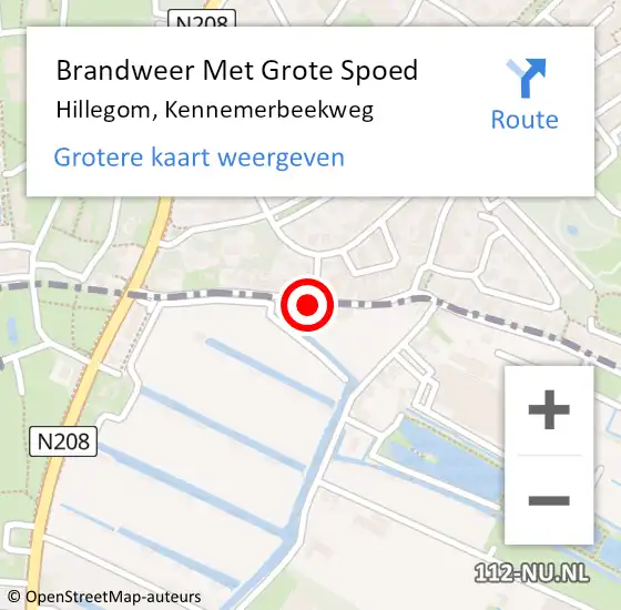 Locatie op kaart van de 112 melding: Brandweer Met Grote Spoed Naar Hillegom, Kennemerbeekweg op 8 mei 2022 22:03