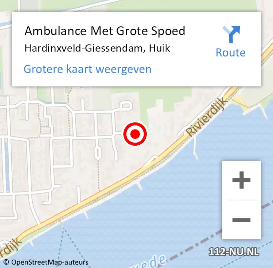 Locatie op kaart van de 112 melding: Ambulance Met Grote Spoed Naar Hardinxveld-Giessendam, Huik op 8 mei 2022 22:48