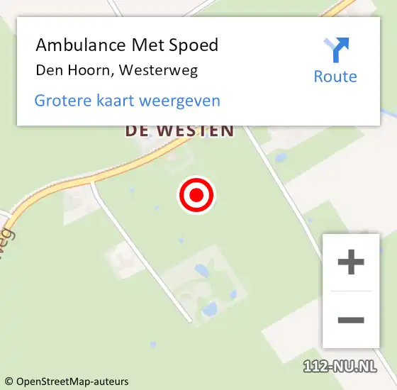 Locatie op kaart van de 112 melding: Ambulance Met Spoed Naar Den Hoorn, Westerweg op 8 mei 2022 22:58