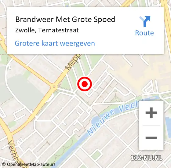 Locatie op kaart van de 112 melding: Brandweer Met Grote Spoed Naar Zwolle, Ternatestraat op 8 mei 2022 23:47