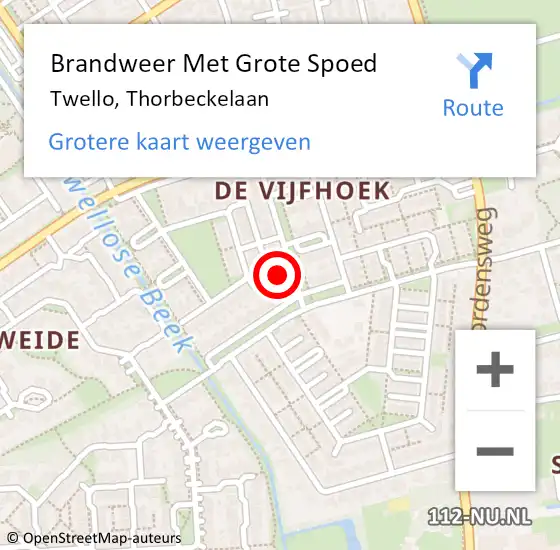 Locatie op kaart van de 112 melding: Brandweer Met Grote Spoed Naar Twello, Thorbeckelaan op 9 mei 2022 00:14