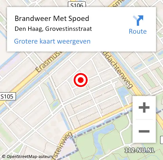 Locatie op kaart van de 112 melding: Brandweer Met Spoed Naar Den Haag, Grovestinsstraat op 9 mei 2022 01:18