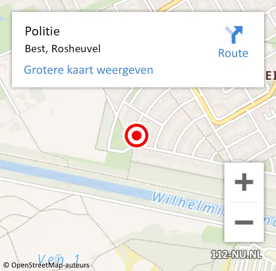 Locatie op kaart van de 112 melding: Politie Best, Rosheuvel op 9 mei 2022 01:33