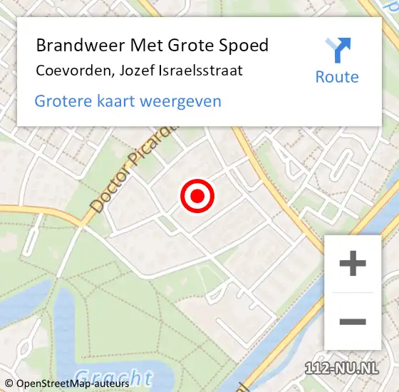 Locatie op kaart van de 112 melding: Brandweer Met Grote Spoed Naar Coevorden, Jozef Israelsstraat op 16 juli 2014 19:22