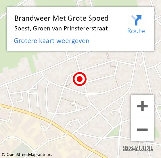 Locatie op kaart van de 112 melding: Brandweer Met Grote Spoed Naar Soest, Groen van Prinstererstraat op 9 mei 2022 02:04