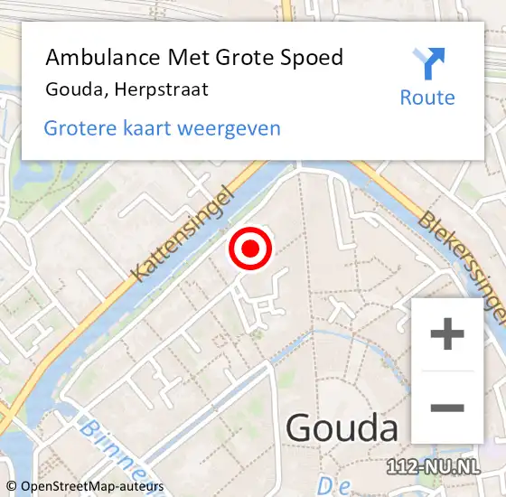 Locatie op kaart van de 112 melding: Ambulance Met Grote Spoed Naar Gouda, Herpstraat op 9 mei 2022 03:31