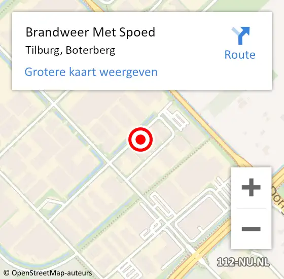 Locatie op kaart van de 112 melding: Brandweer Met Spoed Naar Tilburg, Boterberg op 9 mei 2022 03:55