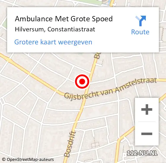 Locatie op kaart van de 112 melding: Ambulance Met Grote Spoed Naar Hilversum, Constantiastraat op 16 juli 2014 19:29