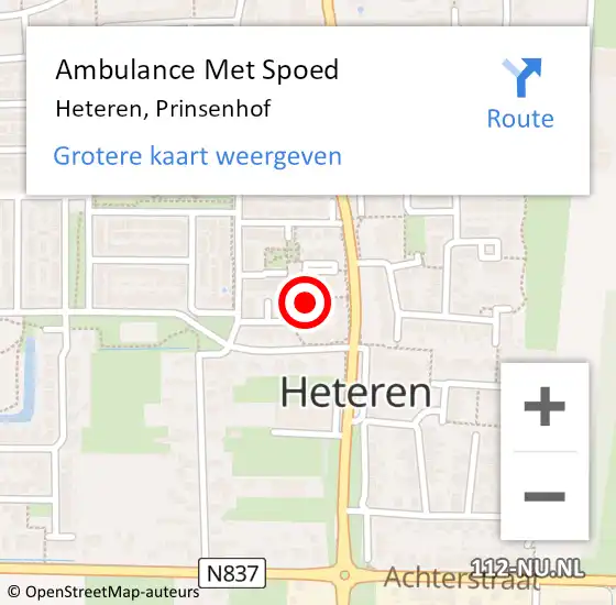 Locatie op kaart van de 112 melding: Ambulance Met Spoed Naar Heteren, Prinsenhof op 9 mei 2022 05:09