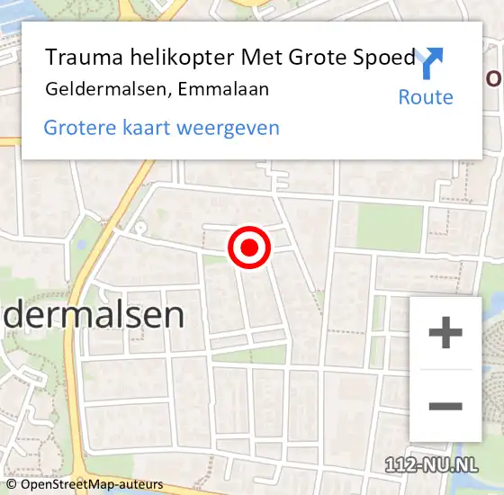 Locatie op kaart van de 112 melding: Trauma helikopter Met Grote Spoed Naar Geldermalsen, Emmalaan op 9 mei 2022 06:38