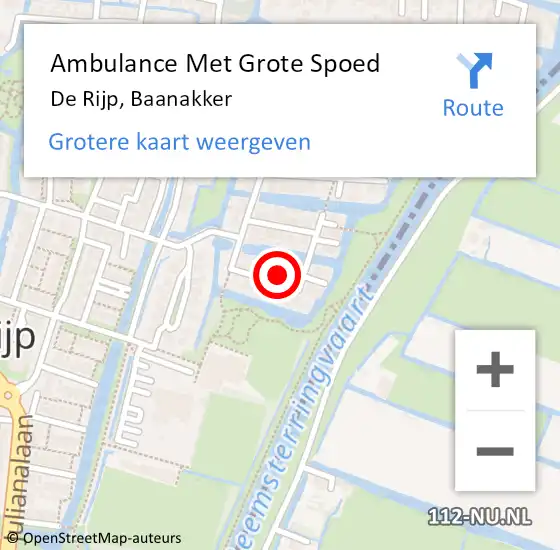 Locatie op kaart van de 112 melding: Ambulance Met Grote Spoed Naar De Rijp, Baanakker op 9 mei 2022 06:39