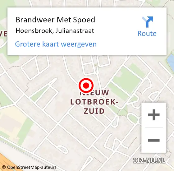 Locatie op kaart van de 112 melding: Brandweer Met Spoed Naar Hoensbroek, Julianastraat op 9 mei 2022 06:41