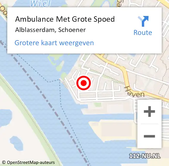 Locatie op kaart van de 112 melding: Ambulance Met Grote Spoed Naar Alblasserdam, Schoener op 9 mei 2022 07:05